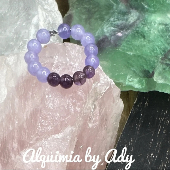 Purple jade beaded bohemian ring band amethyst - Picture 1 of 3